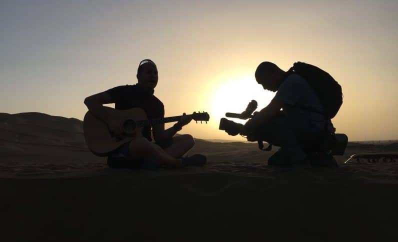 CCTV filming Josh on the sand dunes at sunset