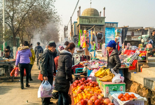 A small bazaar in Xinjiang, China