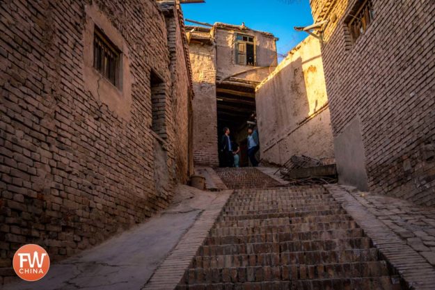 A staircase going up the Kashgar Old City