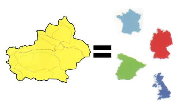 Xinjiang size in relation to European countries