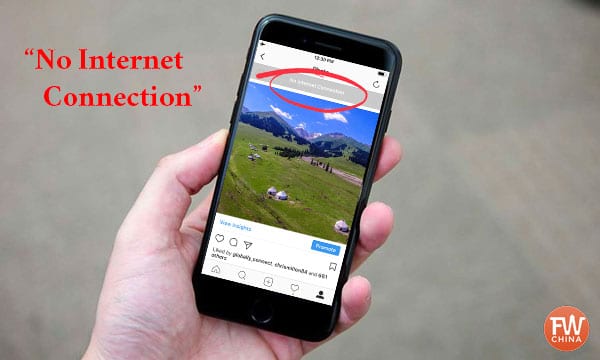 "No Internet Connection" notice when accessing Instagram in China