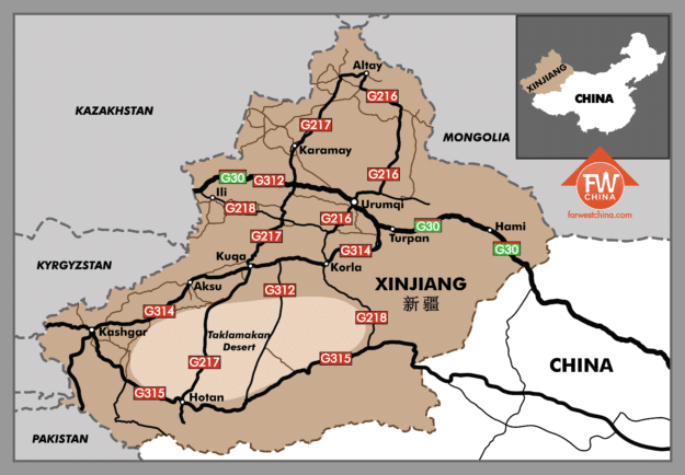 English map of Xinjiang (high resolution) from FarWestChina