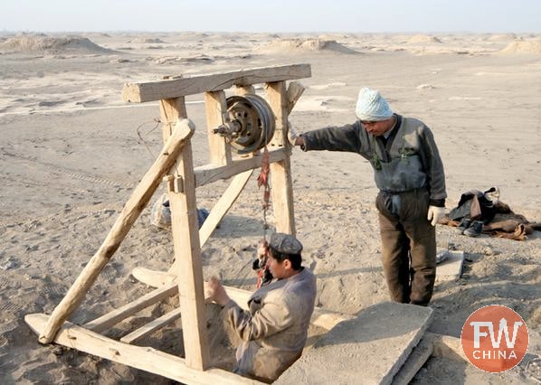 Ancient Uyghur pulley system used to dig the karez well system