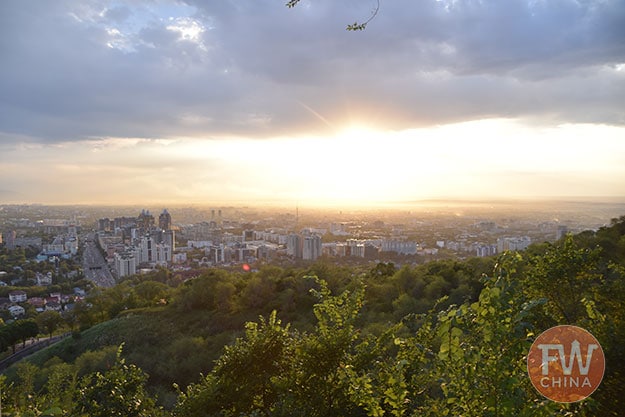 View of Almaty at sunset