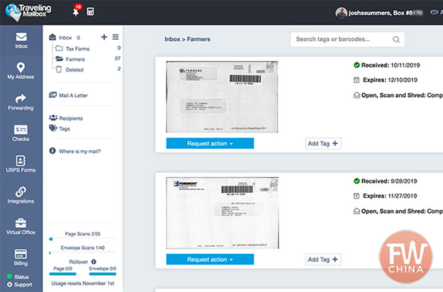 Virtual Mailing Address online login example
