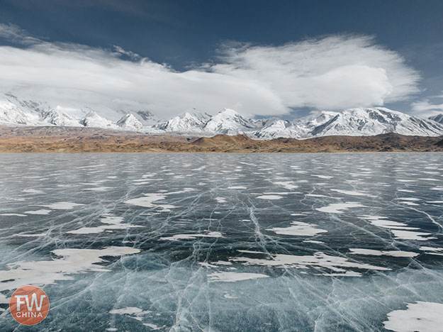 Karakul Lake frozen in winter