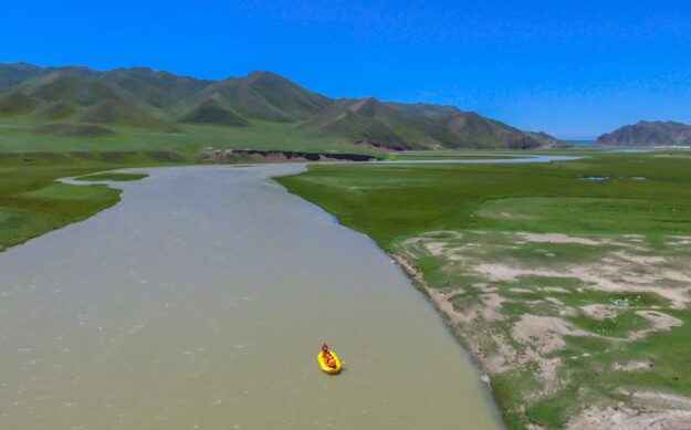 Rafting down a river in Xinjiang, China