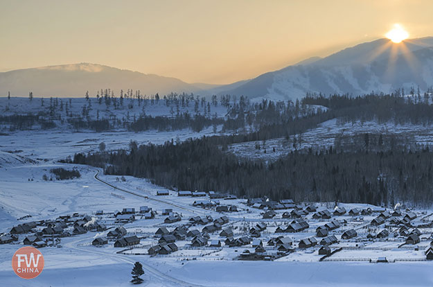 Xinjiang snow over Hemu village