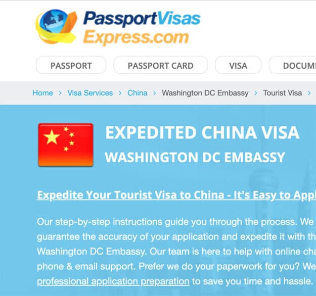 China visa from Passport Visas Express